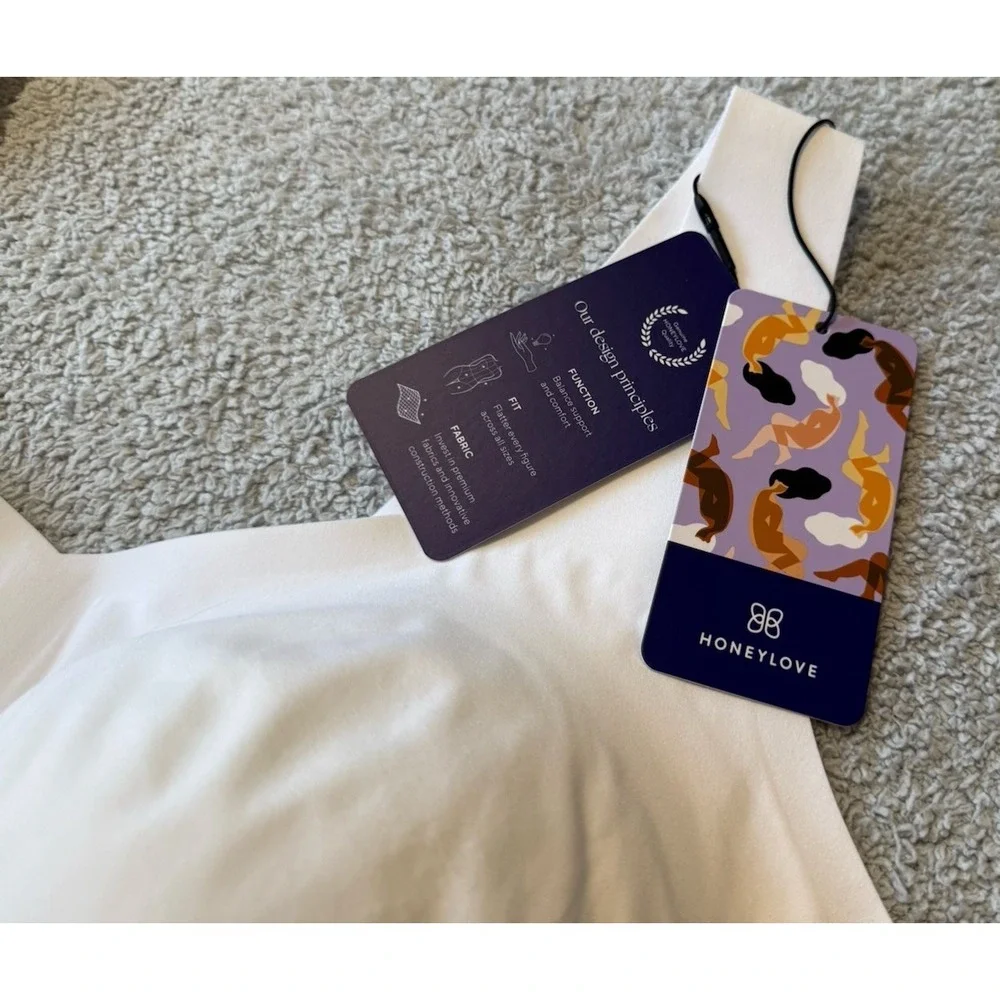 NWT Honeylove V Neck Bra‎ Liftwear Wireless Support White Womens 3X Padded - Picture 7 of 7